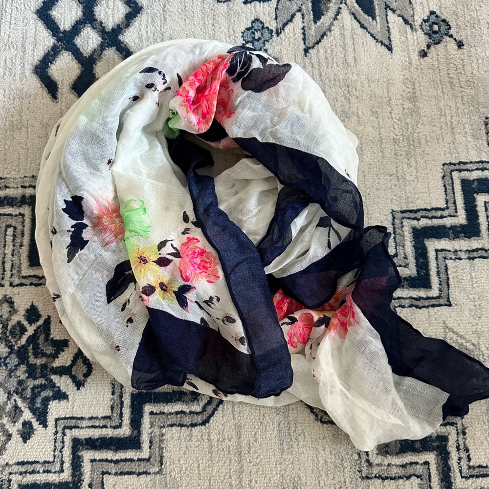 Floral Print Scarf with Navy Accents*